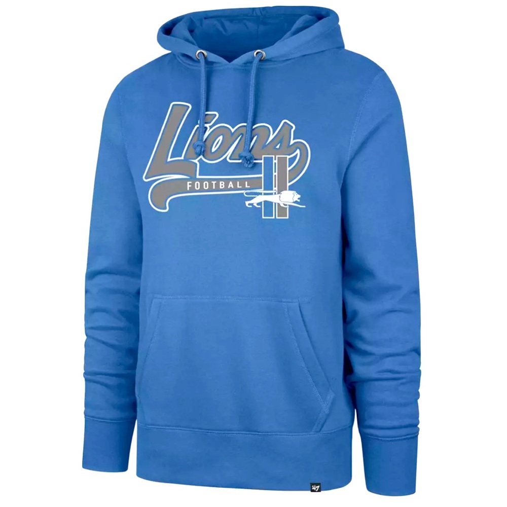NWT [47] Brand Detroit Lions NFL Blue Script Pullover Hoodie Men's Size M or L
